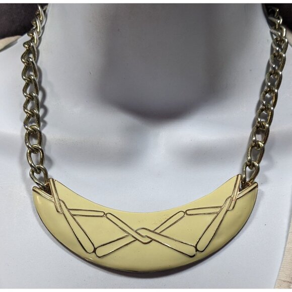 Vintage Abstract Modernist Cream And Gold Tone Statement Necklace - Picture 4 of 6